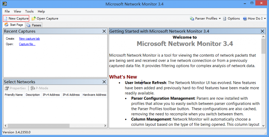 Microsoft Network Monitor启动界面